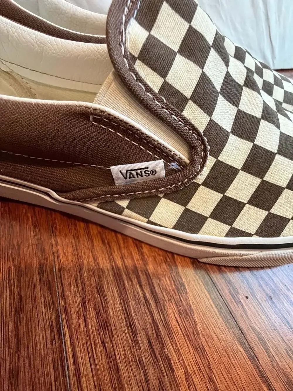 Vans Classic Slip-On Checkerboard Brown Canvas Sneakers